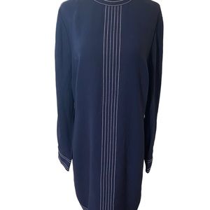 Boden Navy Blue Long Sleeve Shift Dress with White Stitching